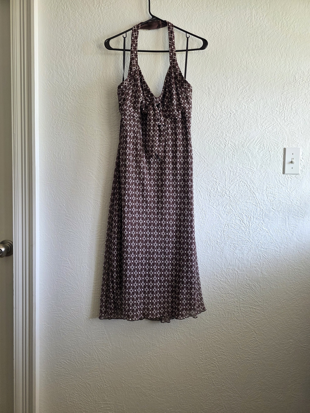 Connected Apparel Brown Halter Midi Dress with Geometric Print